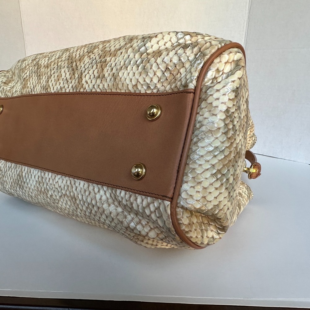 Brahmin Elisa Latte Java Gold Cream Embossed Leather Satchel Shoulder Bag - Picture 7 of 12